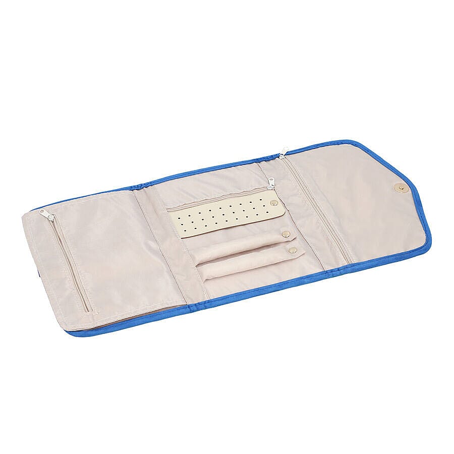 Jewellery Roll Organiser Magnetic Snap Closure Handbag (Size: 16x20x2 Cm) - Blue