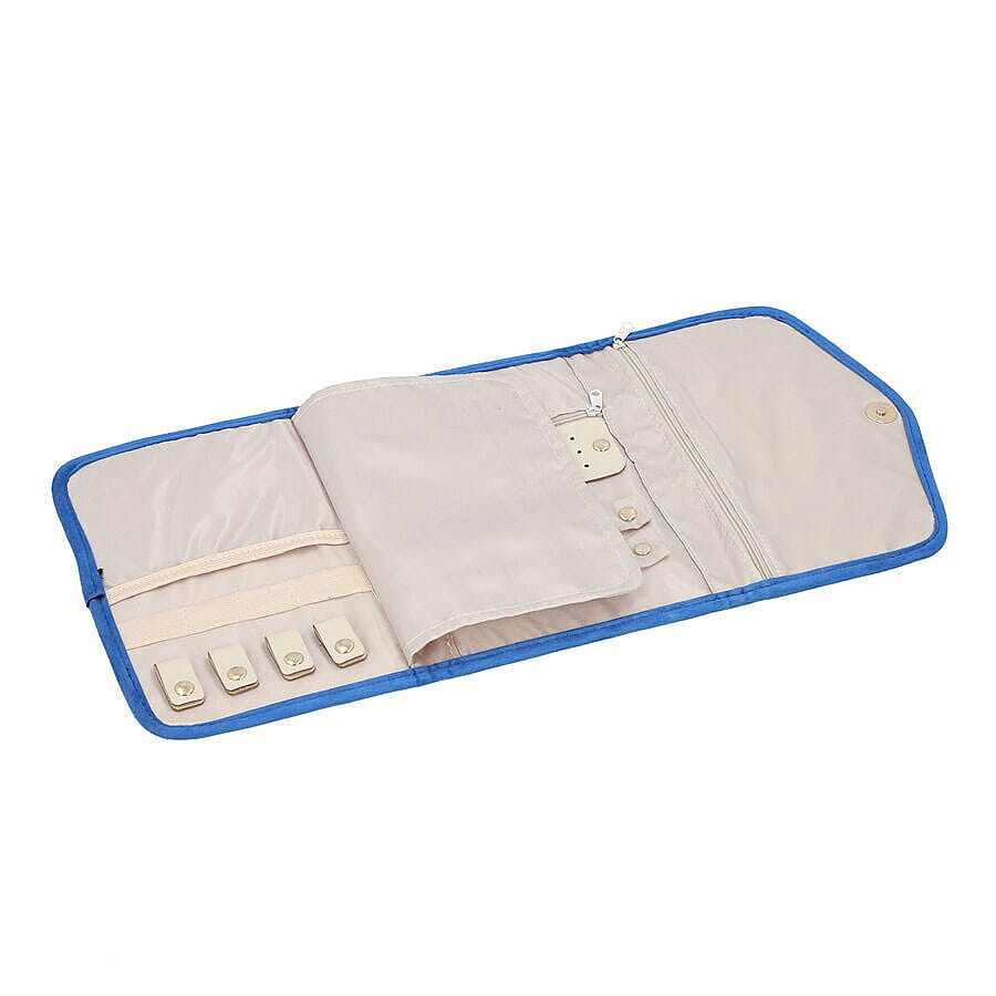 Jewellery Roll Organiser Magnetic Snap Closure Handbag (Size: 16x20x2 Cm) - Blue