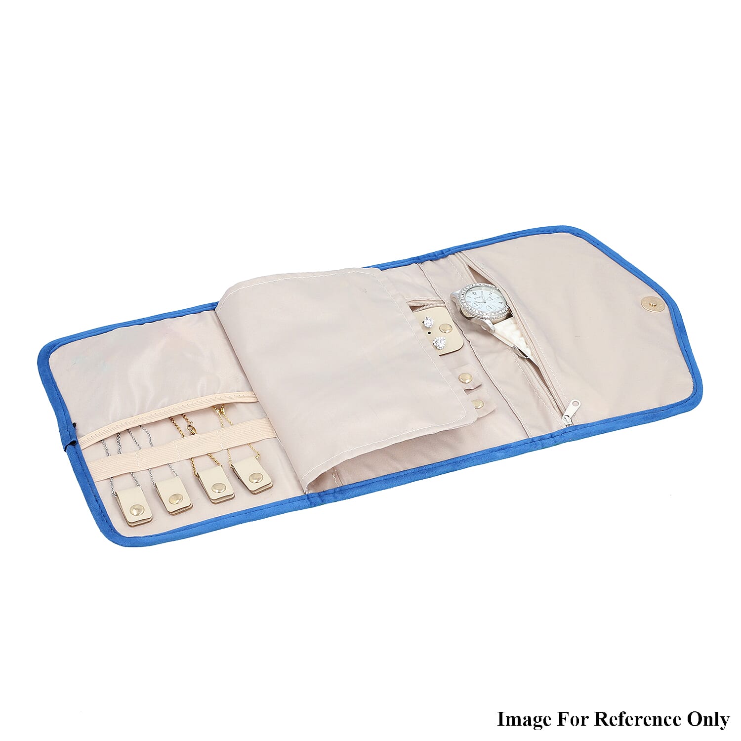 Jewellery Roll Organiser Magnetic Snap Closure Handbag (Size: 16x20x2 Cm) - Blue