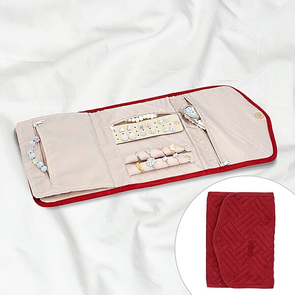 Jewellery Roll Organiser Snap Closure Handbag Burgundy