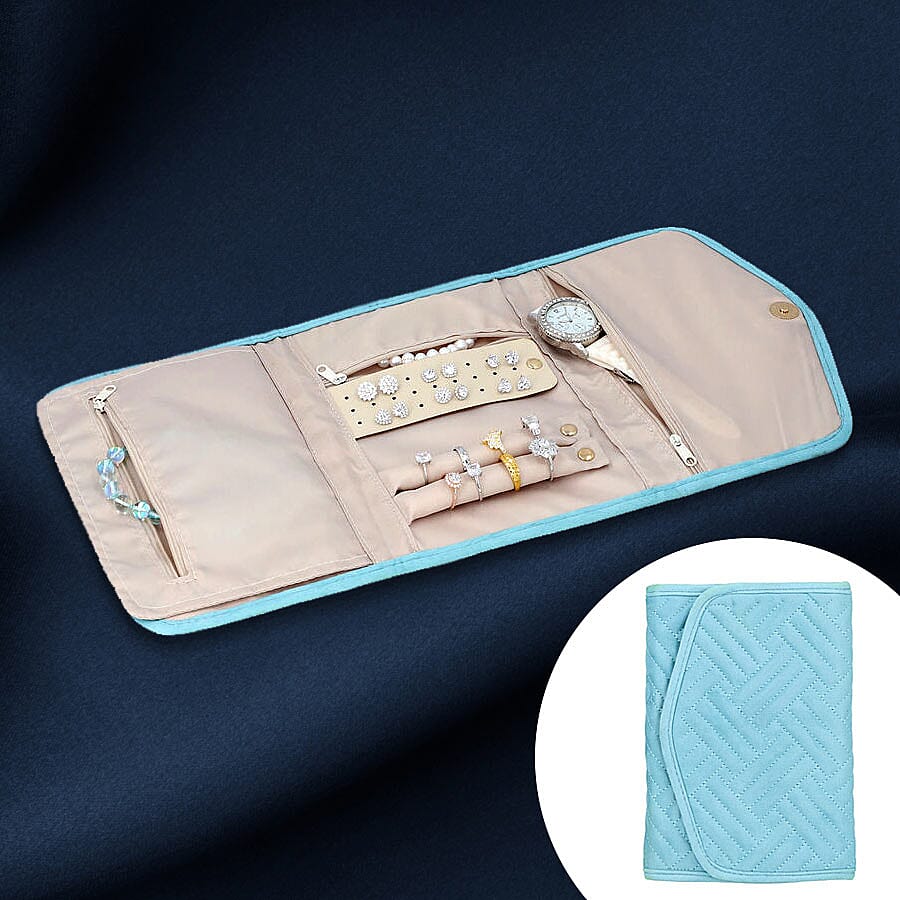 Jewellery Roll Organiser Magnetic Snap Closure Handbag (Size: 16x20x2 Cm) - Turquoise Blue