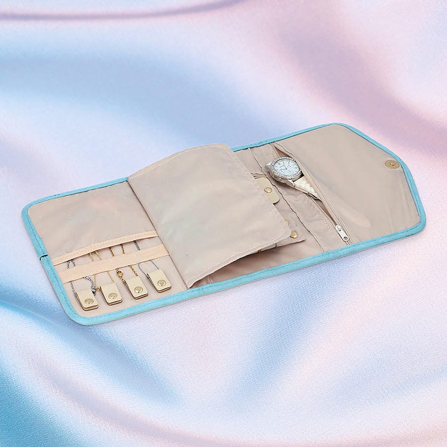 Jewellery Roll Organiser Magnetic Snap Closure Handbag (Size: 16x20x2 Cm) - Turquoise Blue