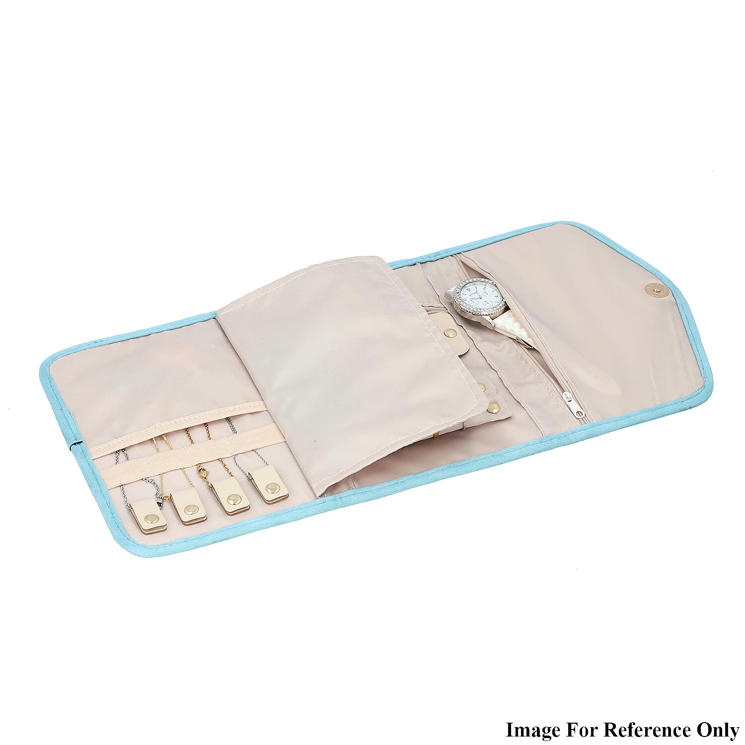 Jewellery Roll Organiser Magnetic Snap Closure Handbag (Size: 16x20x2 Cm) - Turquoise Blue