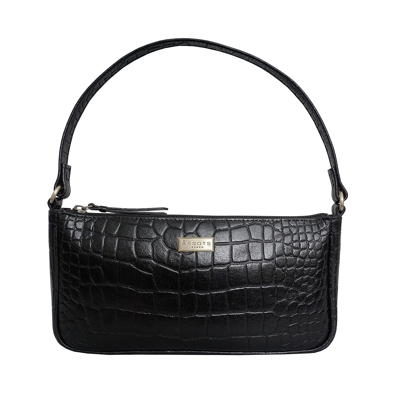 Assots London ZARA Genuine Leather Croc Embossed Handbag - Black