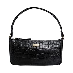 Assots London ZARA Genuine Leather Croc Embossed Handbag - Black