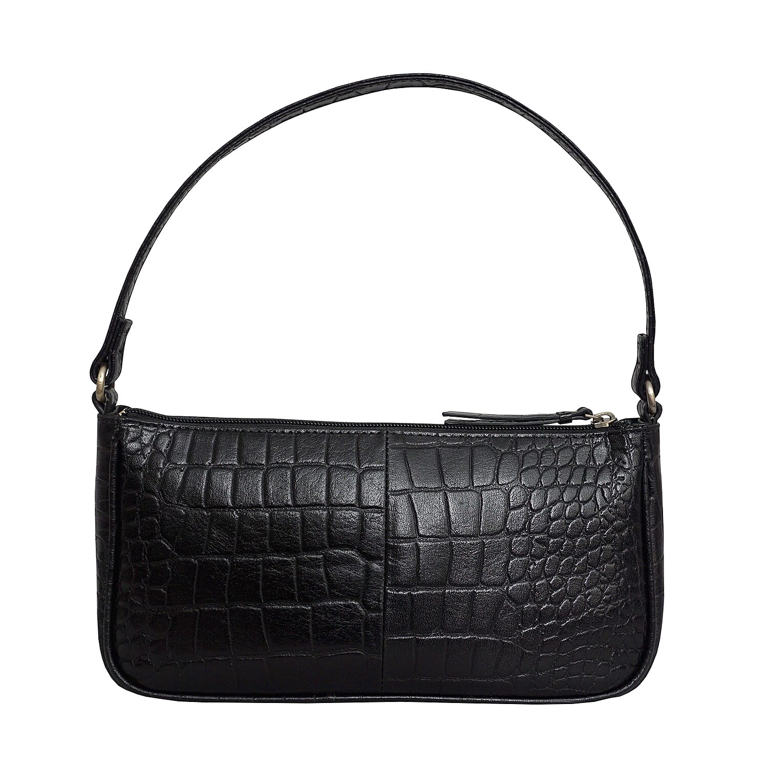 Assots London ZARA Genuine Leather Croc Embossed Handbag - Black