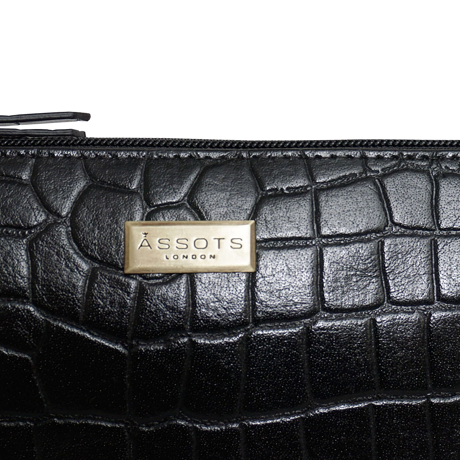 Assots London ZARA Genuine Leather Croc Embossed Handbag - Black