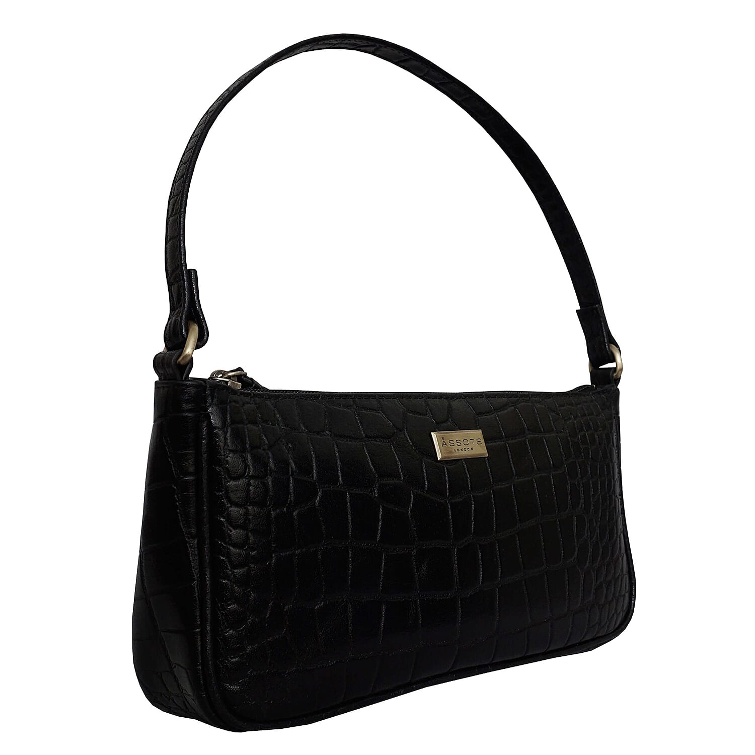 Assots London ZARA Genuine Leather Croc Embossed Handbag - Black