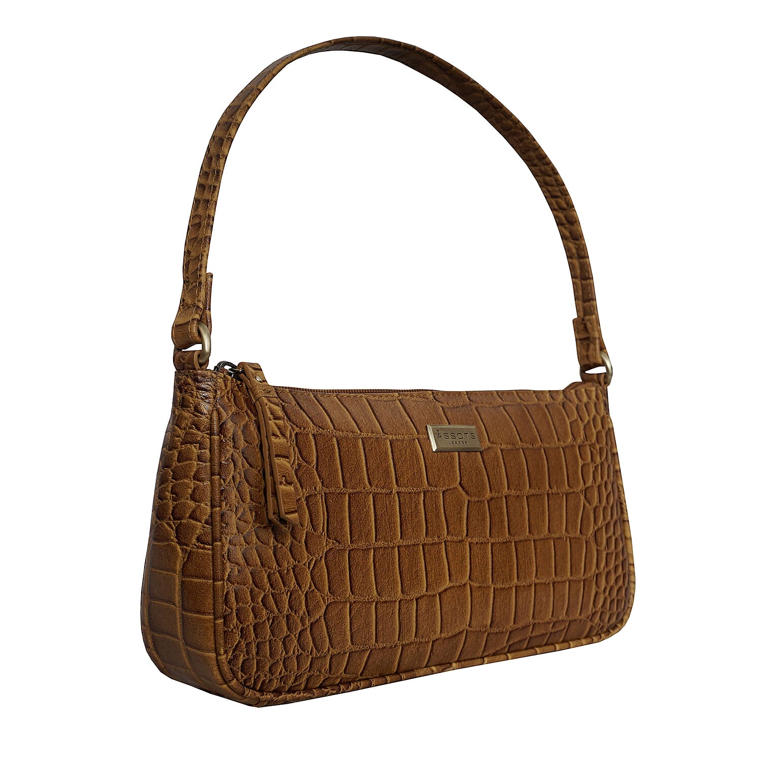 Assots London ZARA Genuine Leather Croc Embossed Handbag - Black