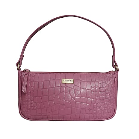 ASSOTS LONDON Zara 100% Genuine Leather Croc Embossed Handbag - Pink