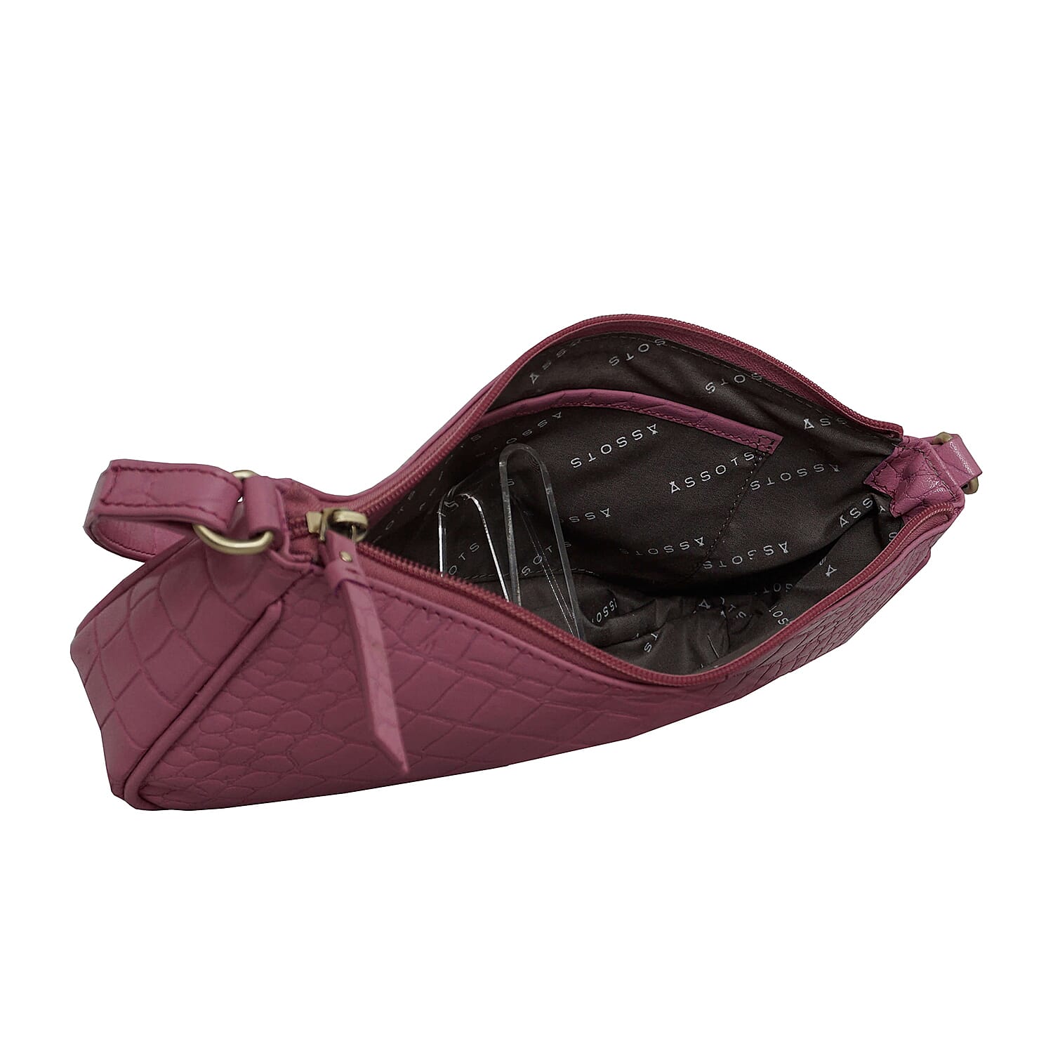 ASSOTS LONDON Zara 100% Genuine Leather Croc Embossed Handbag - Pink