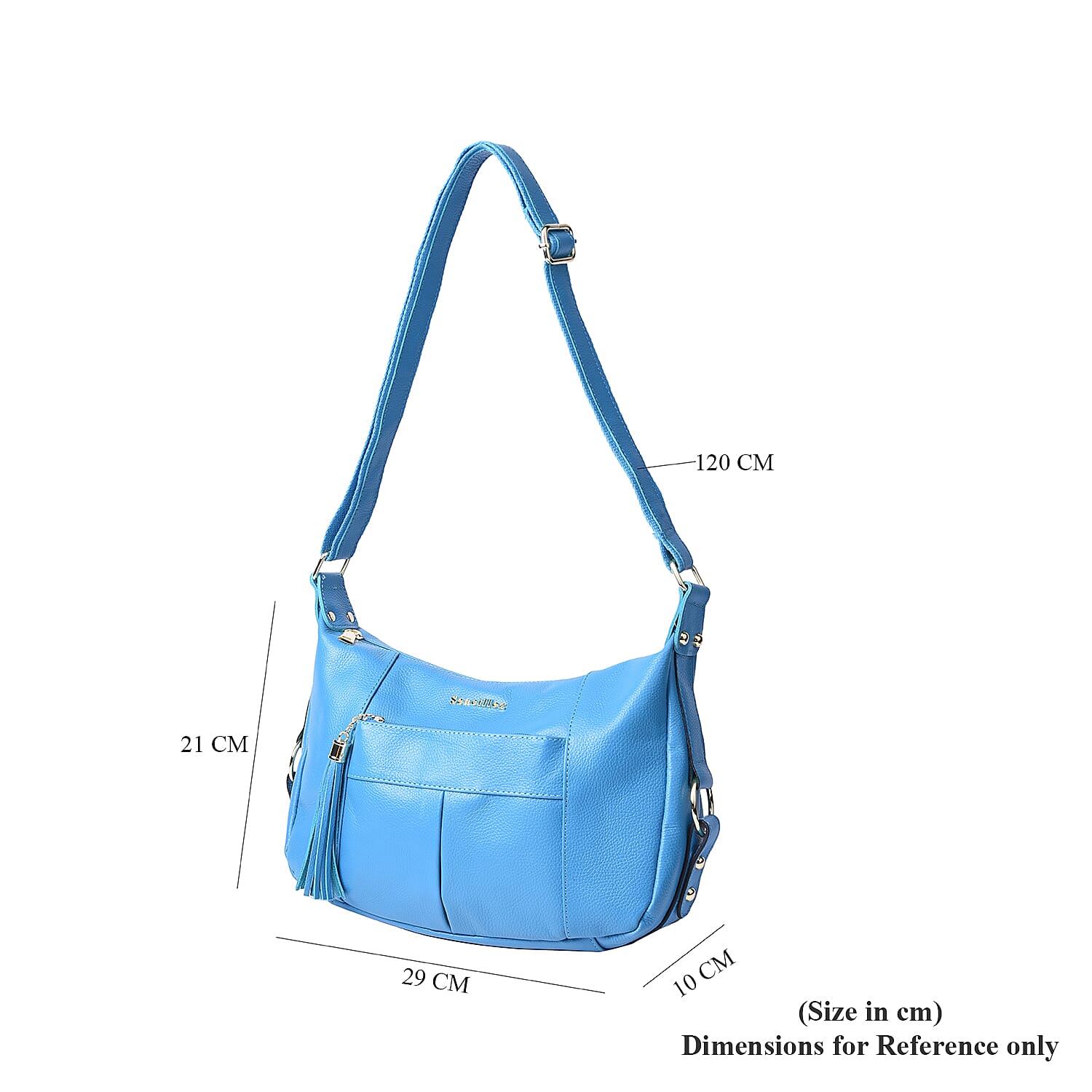 SENCILLEZ 100% Genuine Leather Crossbody Bag with Zipper Closure (Size 29x10x21cm) - Ocean Blue