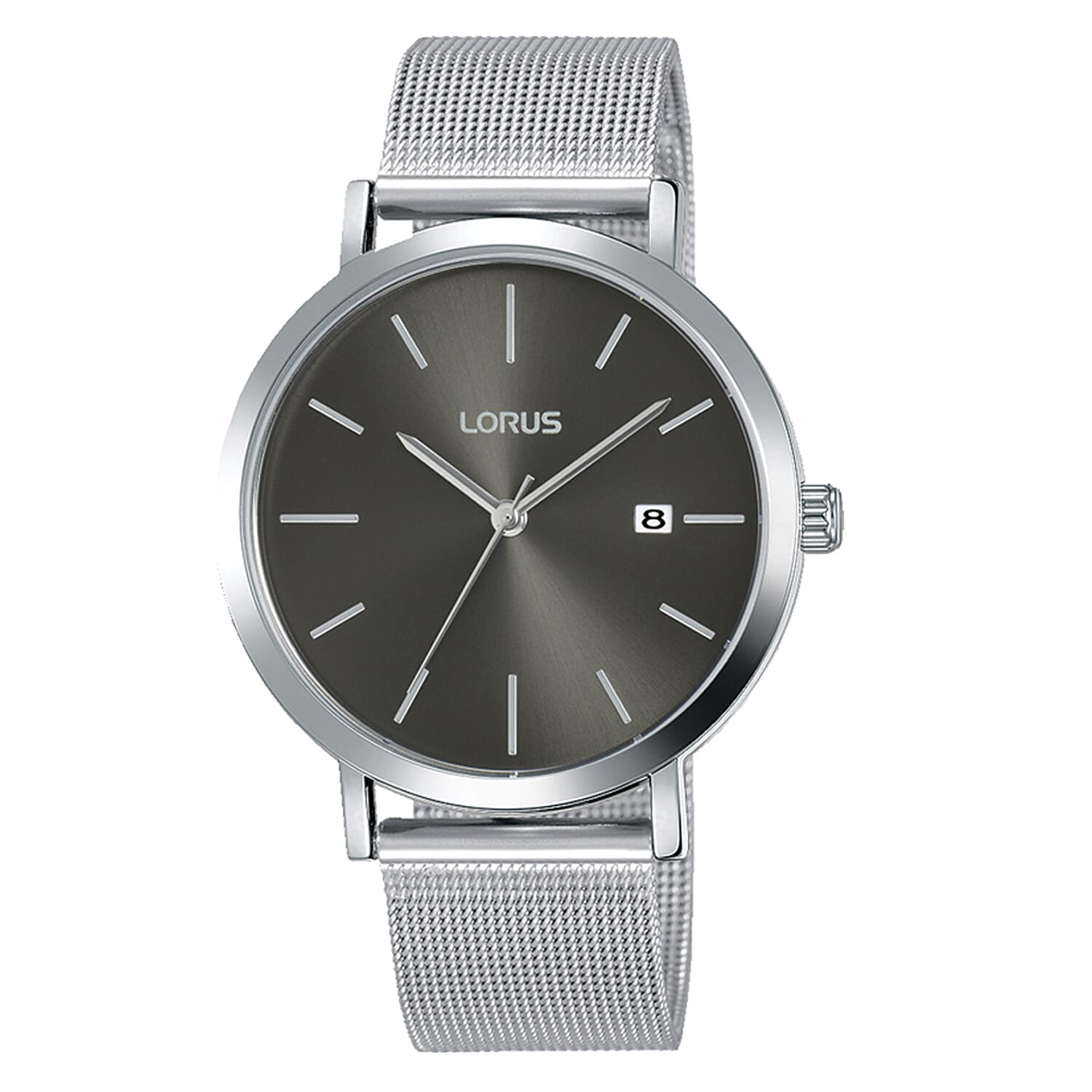 LORUS Mens Mesh Bracelet Analogue Watch with Black Dial in Stainless Steel