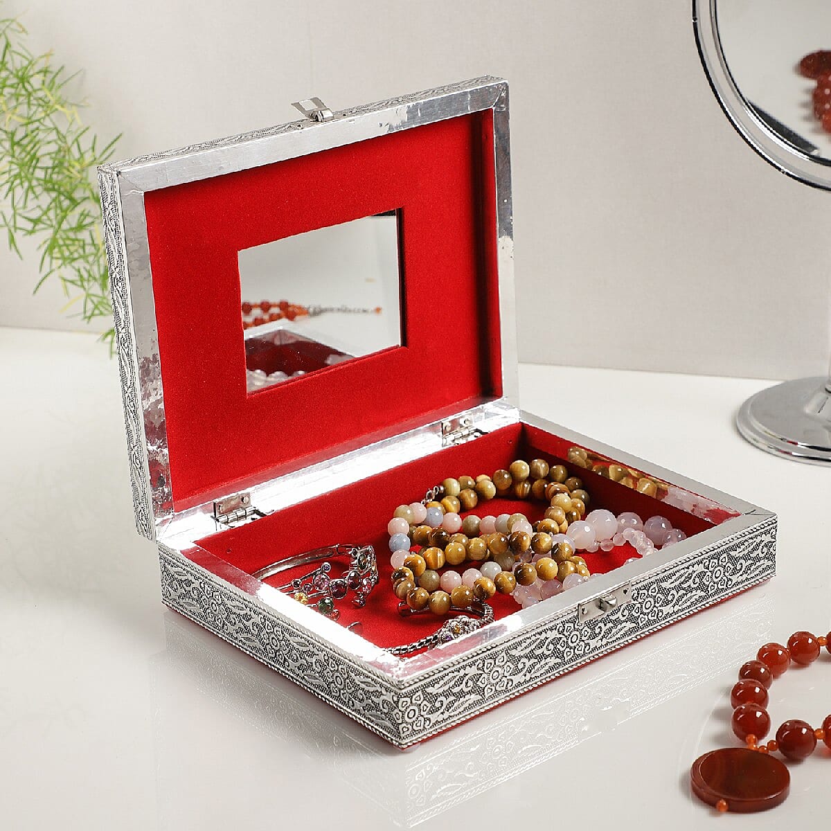 Limited Available- Embossed Collection Handcrafted Oxidised Jewellery Box with Mirror (22.5X17.5X5 CM ) - Birds