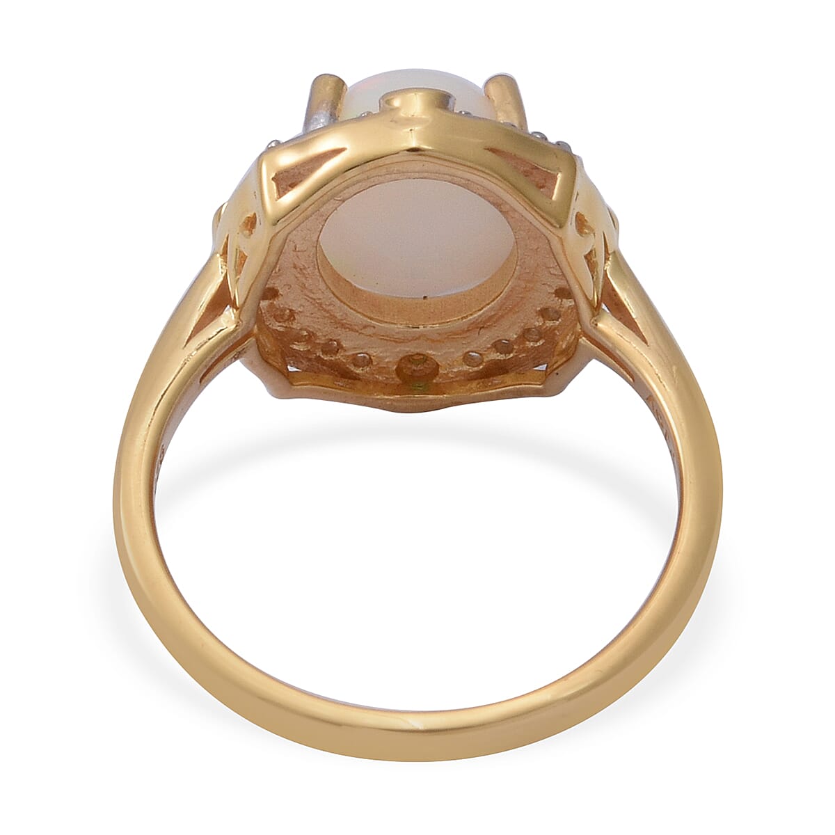 Ethiopian Welo Opal, Emerald and Natural Cambodian Zircon Ring in Yellow Gold Overlay Sterling Silver 2.66 Ct.