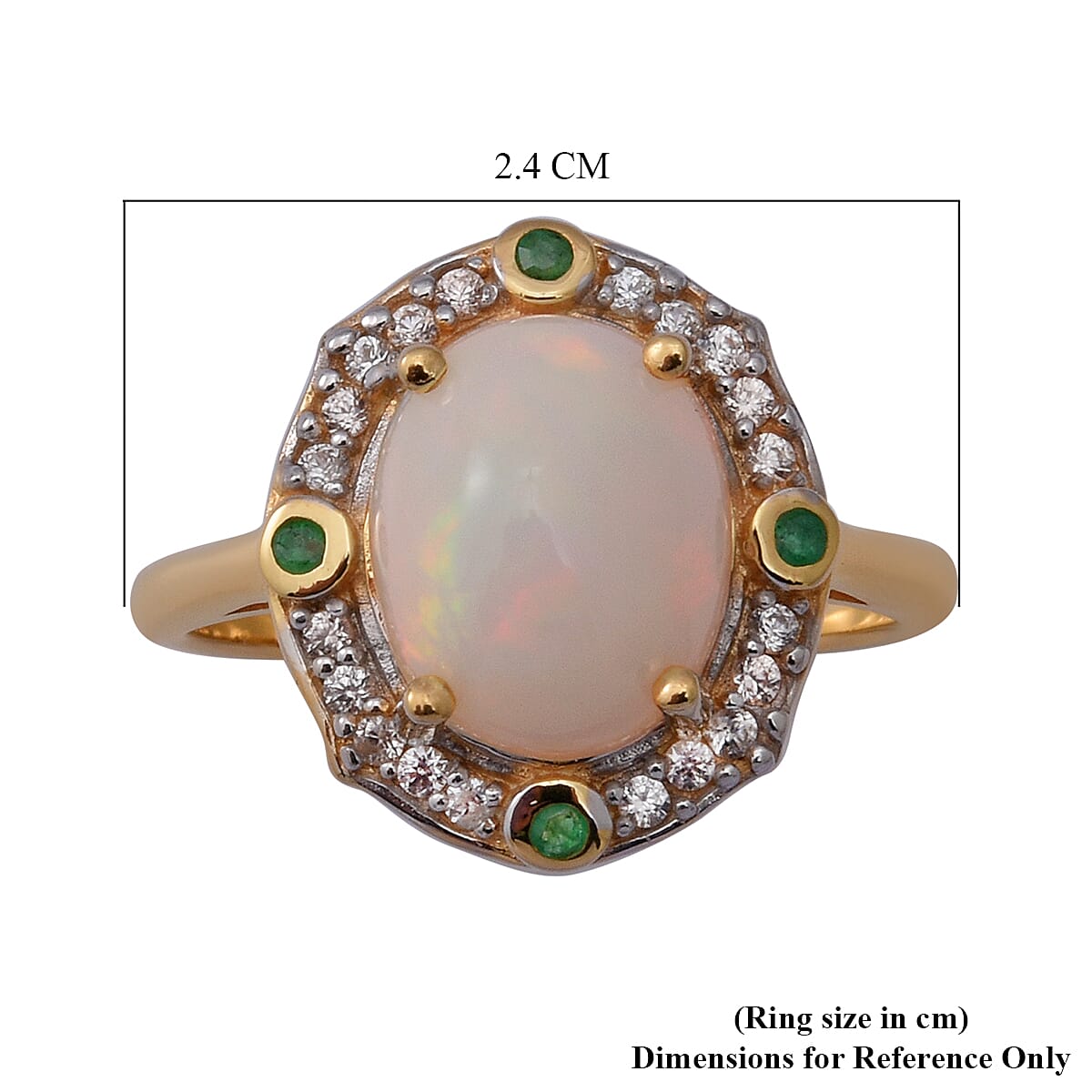 Ethiopian Welo Opal, Emerald and Natural Cambodian Zircon Ring in Yellow Gold Overlay Sterling Silver 2.66 Ct.