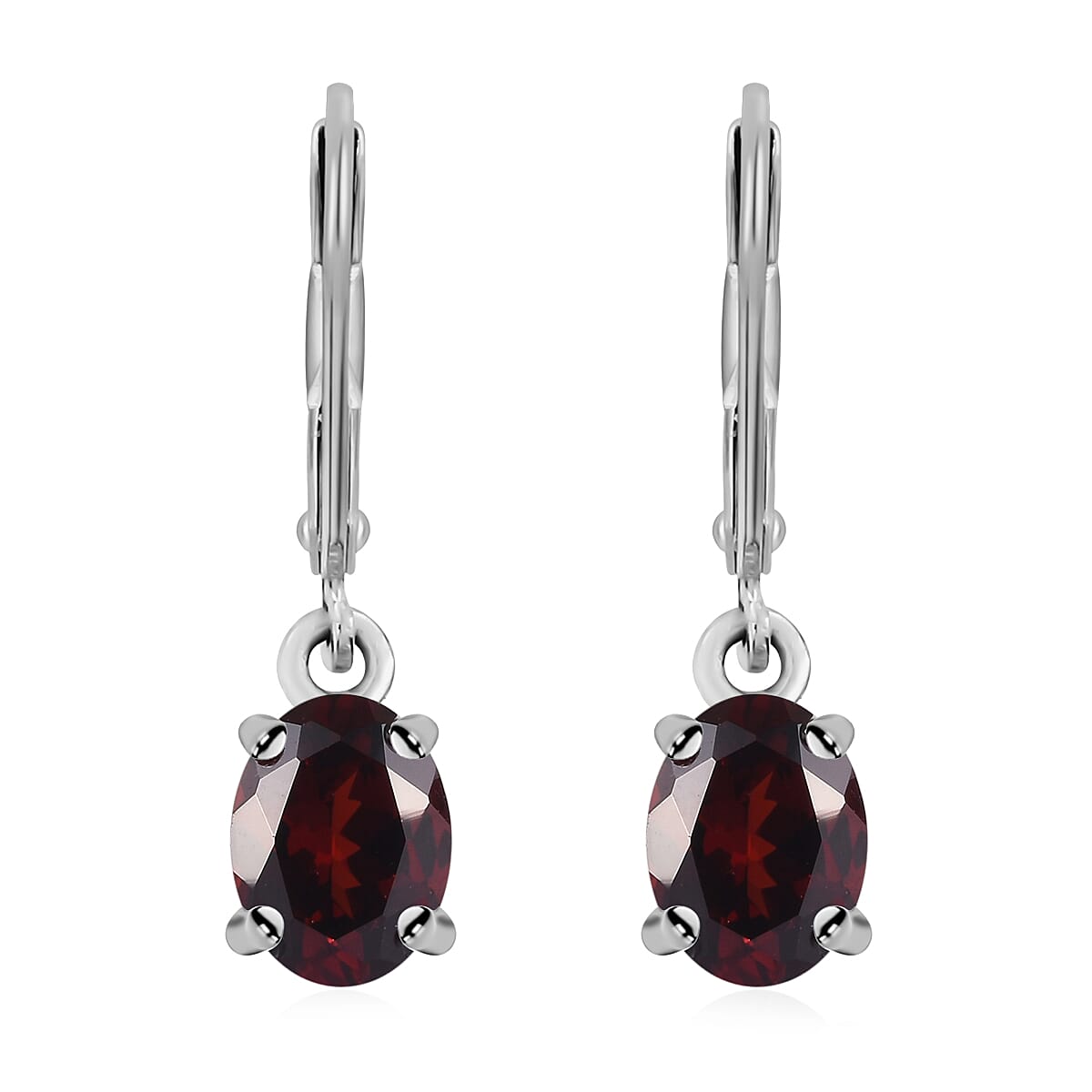 Mozambique Garnet Drop Earrings (with Lever Back) in Rhodium Overlay Sterling Silver 2.84 Ct.