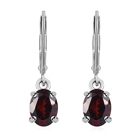 2.84 Ct.Red Garnet Solitaire Earrings in Rhodium Plated Sterling Silver