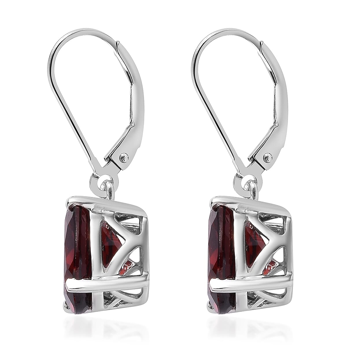 Mozambique Garnet Drop Earrings (with Lever Back) in Rhodium Overlay Sterling Silver 2.84 Ct.