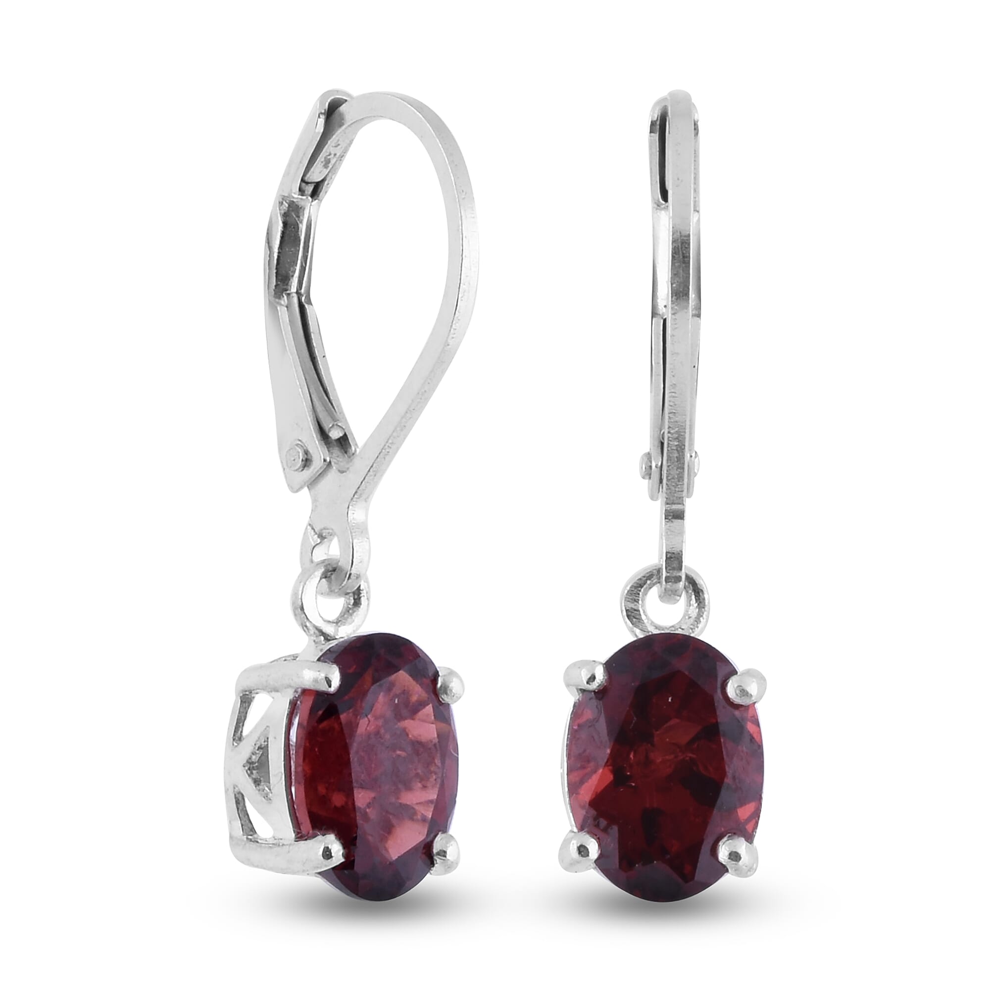 Mozambique Garnet Drop Earrings (with Lever Back) in Rhodium Overlay Sterling Silver 2.84 Ct.