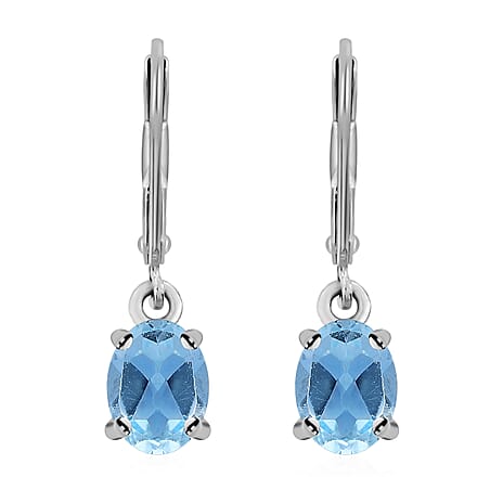 D'Joy Blue Topaz Drop Earrings with Lever Back in Sterling Silver 3.77 Ct.