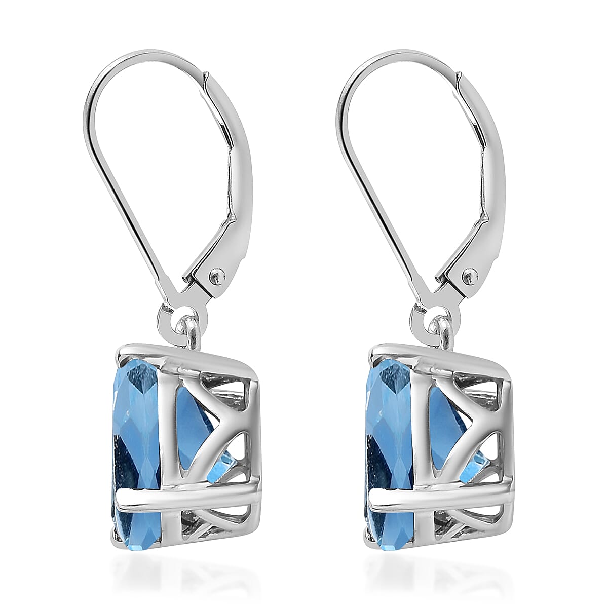 D'Joy Blue Topaz Drop Earrings with Lever Back in Sterling Silver 3.77 Ct.