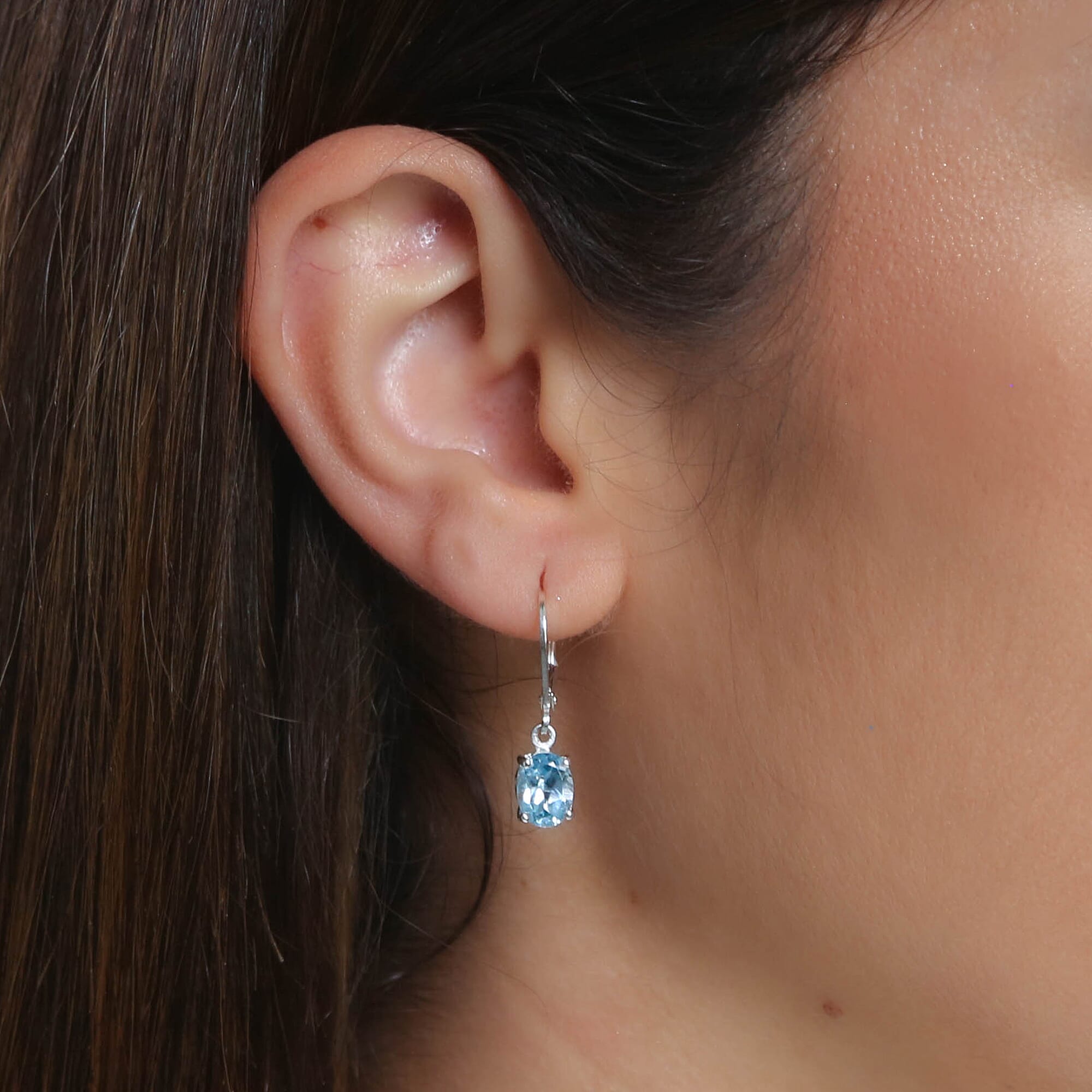 D'Joy Blue Topaz Drop Earrings with Lever Back in Sterling Silver 3.77 Ct.