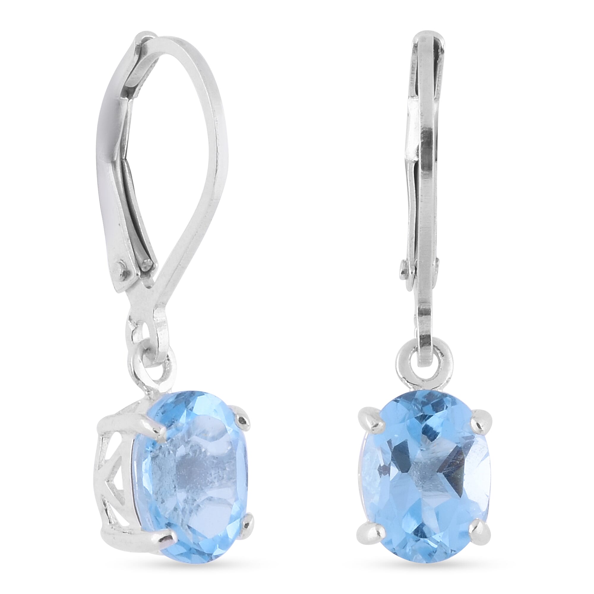 D'Joy Blue Topaz Drop Earrings with Lever Back in Sterling Silver 3.77 Ct.