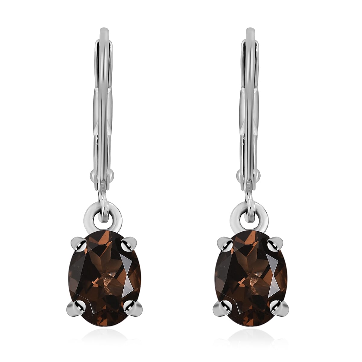 Smoky Quartz Earrings (with Lever Back) in Sterling Silver 2.34 Ct.
