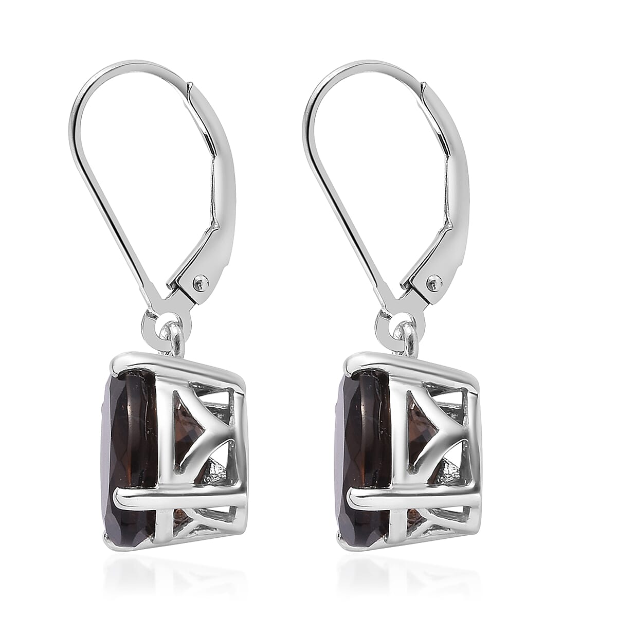 Smoky Quartz Earrings (with Lever Back) in Sterling Silver 2.34 Ct.