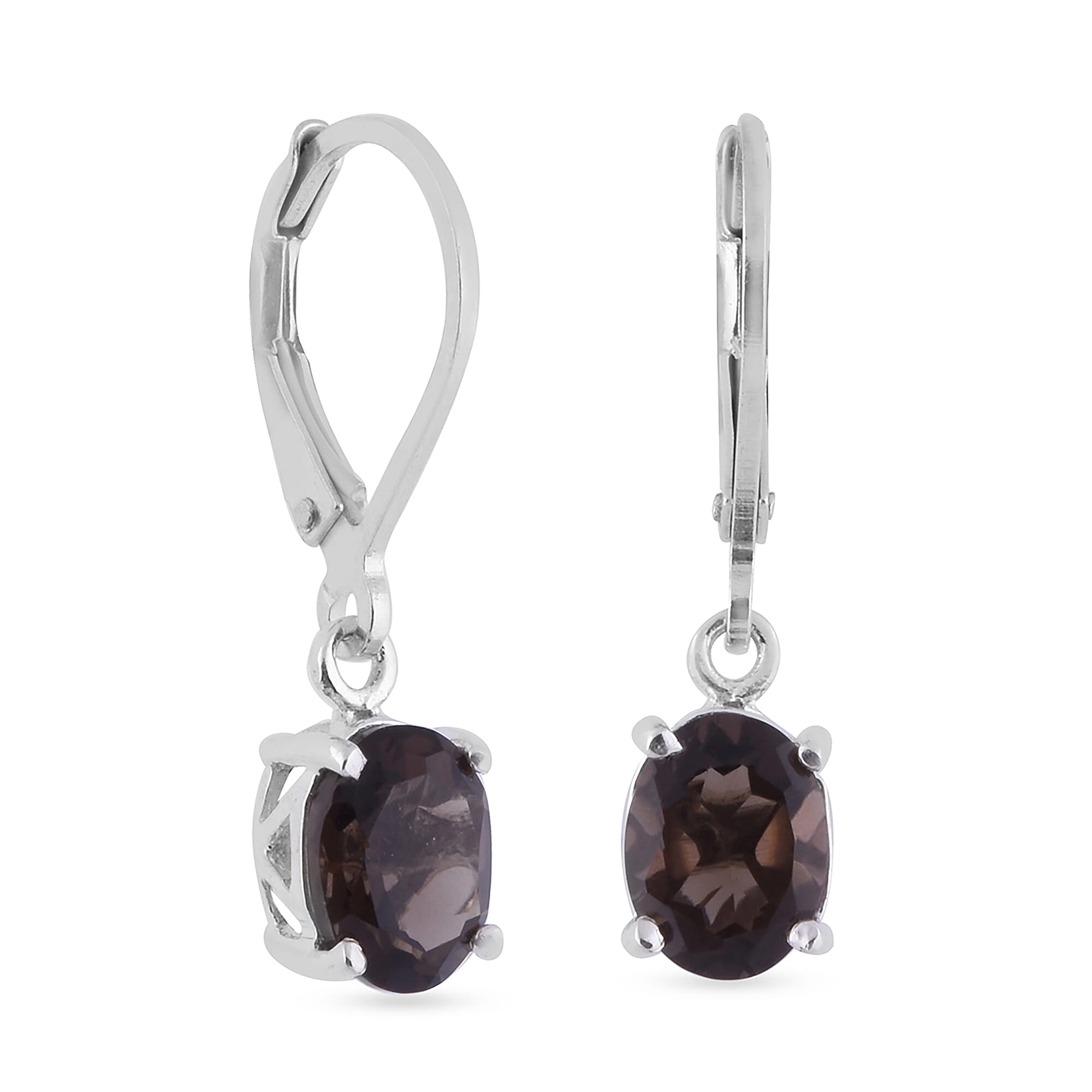 Smoky Quartz Earrings (with Lever Back) in Sterling Silver 2.34 Ct.