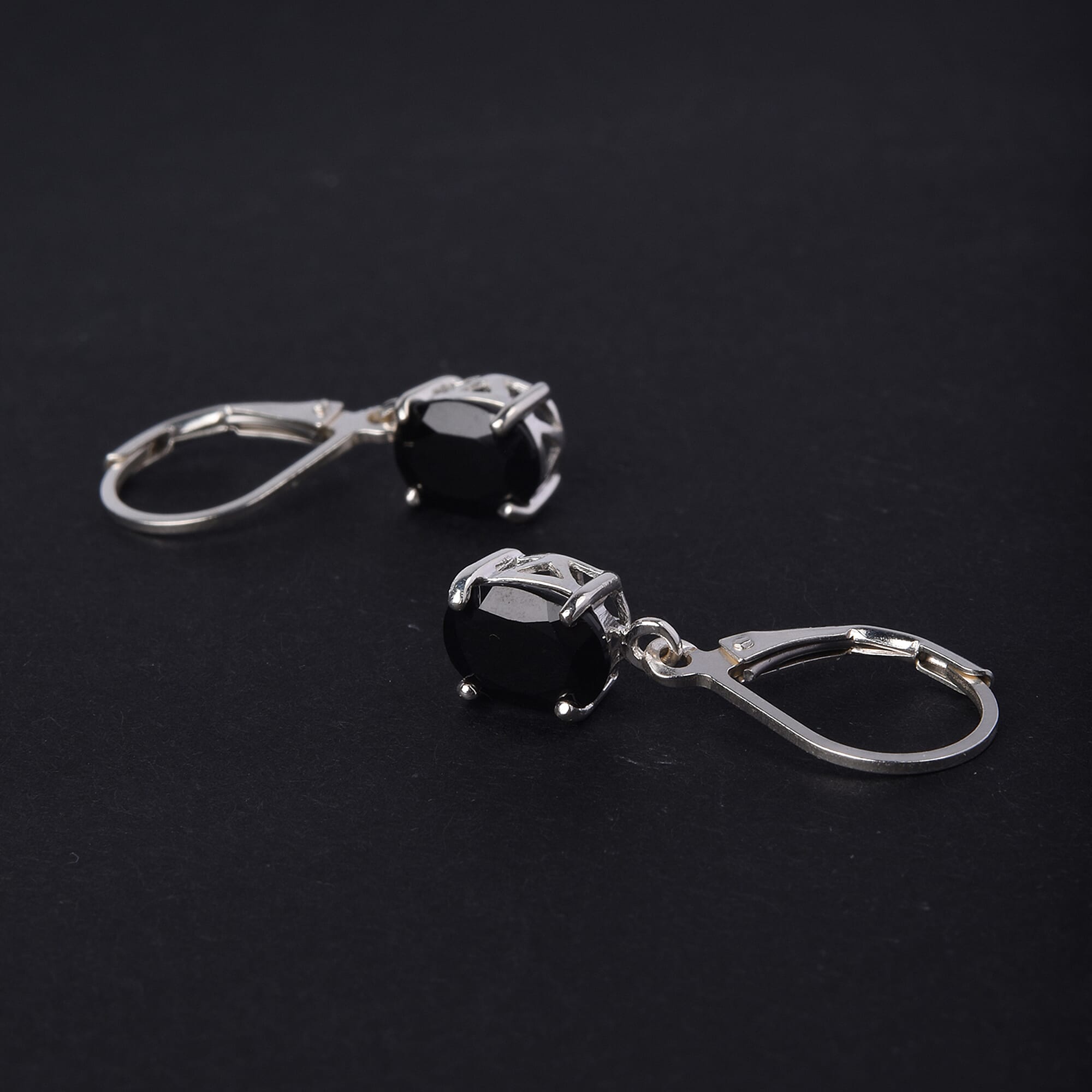 Boi Ploi Black Spinel Drop Earrings (with Lever Back) in Sterling Silver 2.10 Ct.