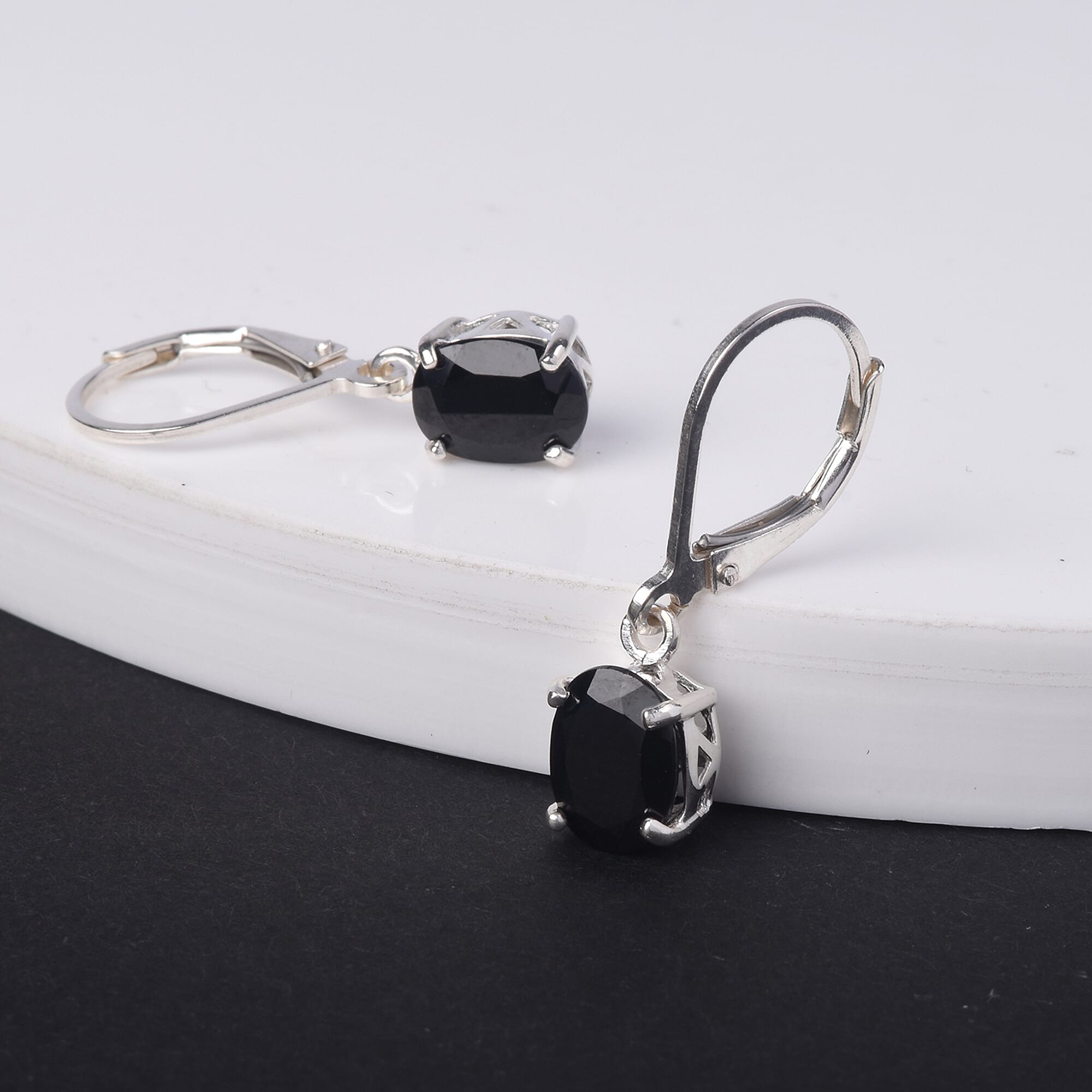 Boi Ploi Black Spinel Drop Earrings (with Lever Back) in Sterling Silver 2.10 Ct.