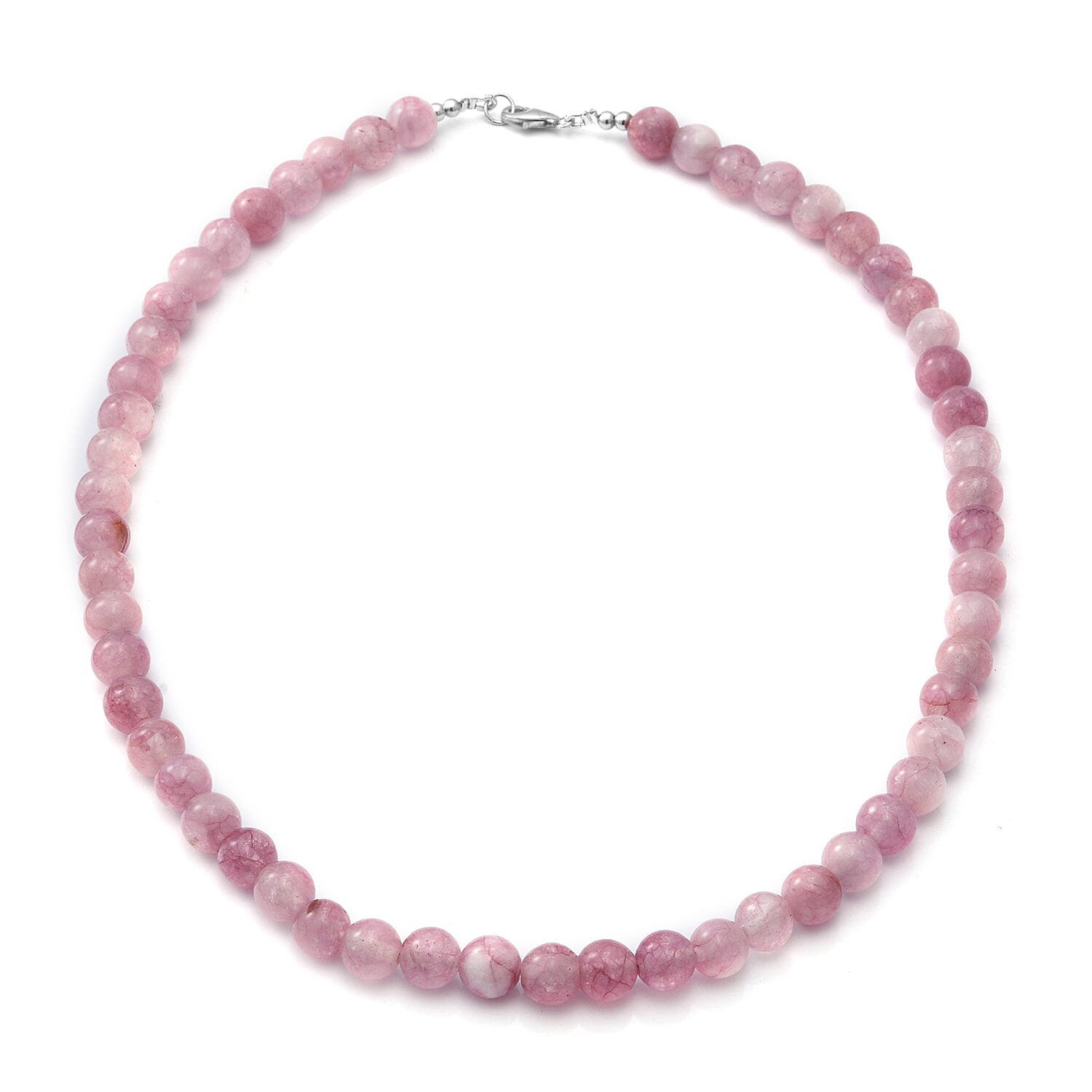 Pink Agate Beaded Necklace (Size 18) in Sterling Silver - 150 Carats