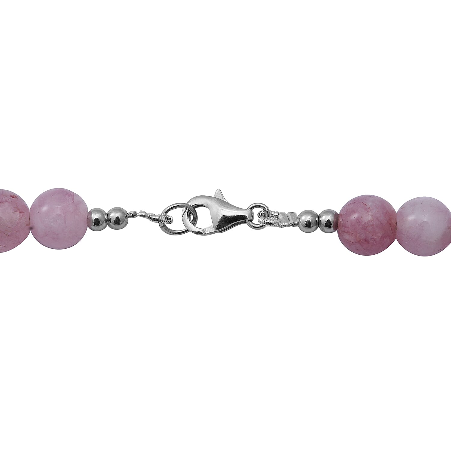 Pink Agate Beaded Necklace (Size 18) in Sterling Silver - 150 Carats