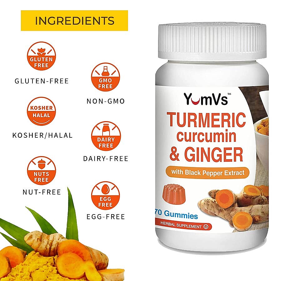 YumVs: Turmeric Curcumin & Ginger with Black Pepper Extract Gummies (60 gummies)