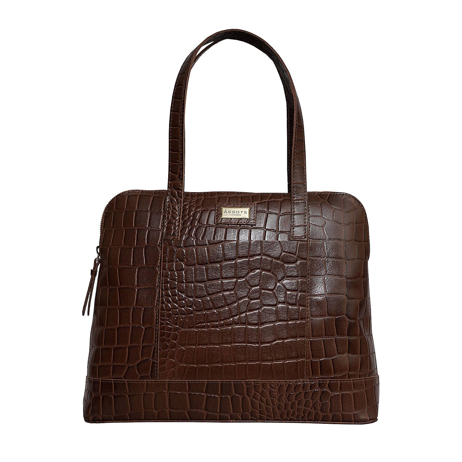 Assots London EVA Genuine Leather Croc Embossed Handbag - Black