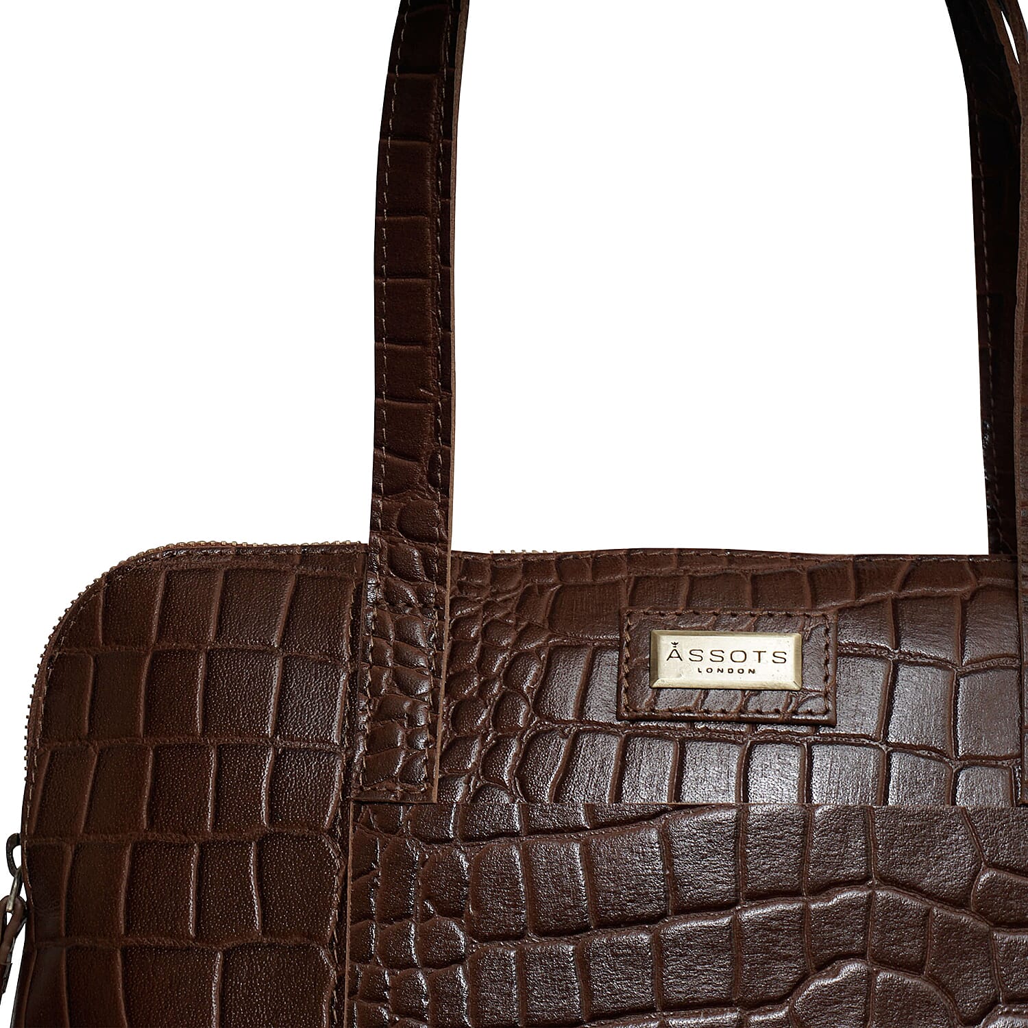 Assots London EVA Genuine Leather Croc Embossed Handbag - Black