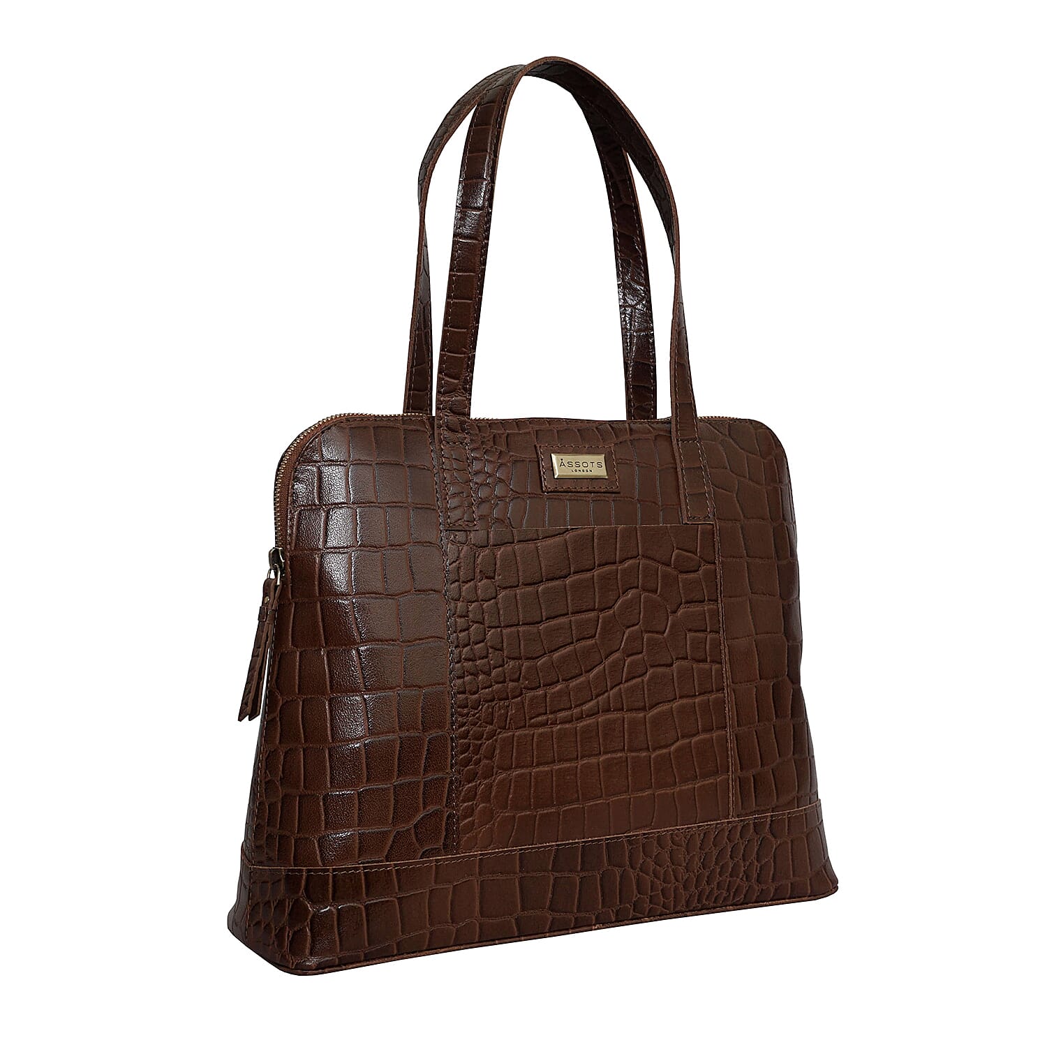 Assots London EVA Genuine Leather Croc Embossed Handbag - Black