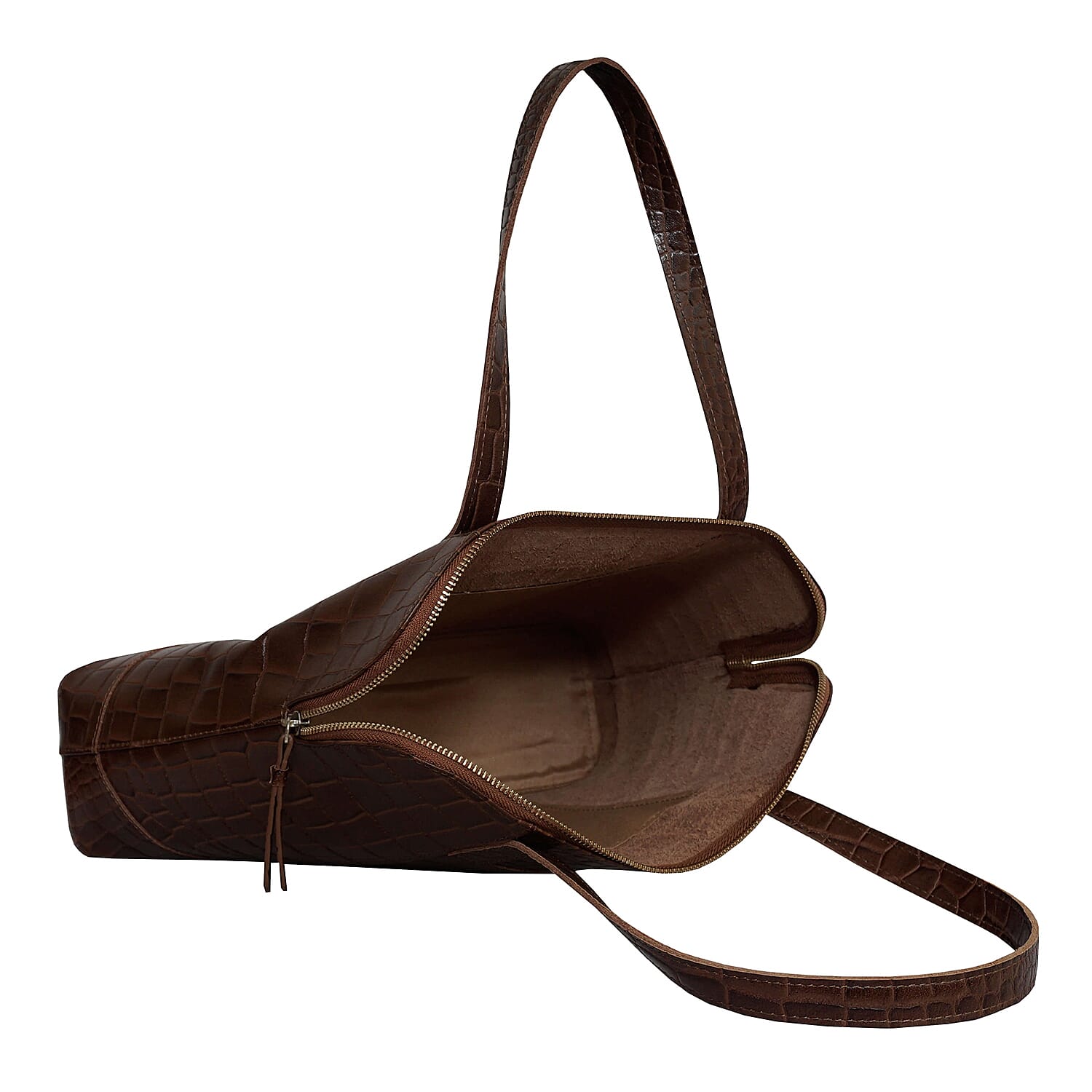 Assots London EVA Genuine Leather Croc Embossed Handbag - Black