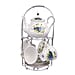 Set of 14 - Rose Pattern European Cup Set with Storage Rack - White & Blue