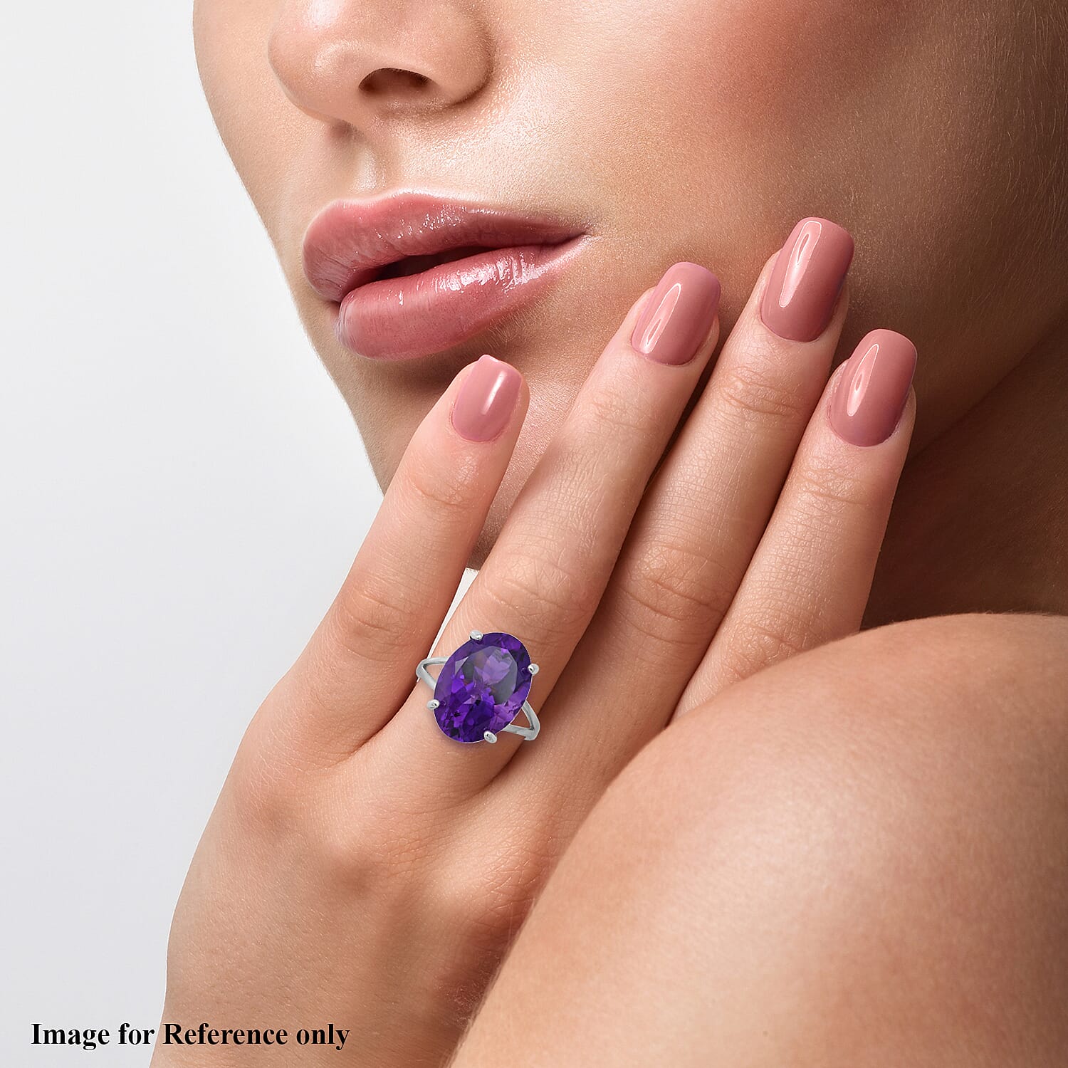 Lusaka Amethyst Solitaire Ring in Rhodium Overlay Sterling Silver 11.94 Ct.