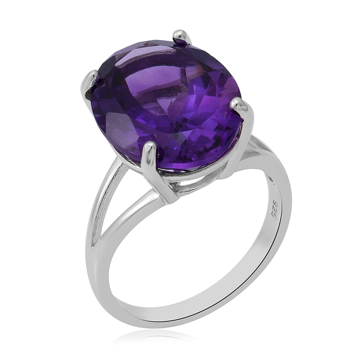 Lusaka Amethyst Solitaire Ring in Rhodium Overlay Sterling Silver 11.94 Ct.