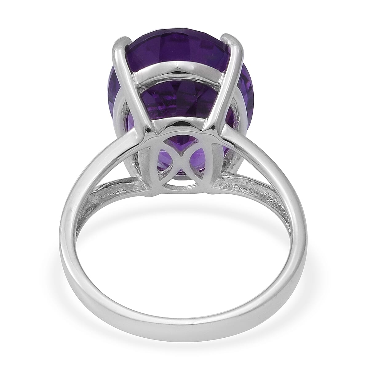 Lusaka Amethyst Solitaire Ring in Rhodium Overlay Sterling Silver 11.94 Ct.
