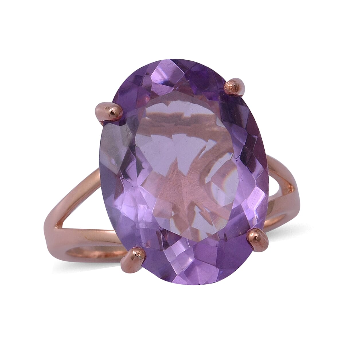 Rose De France Amethyst Ring in Rose Gold Overlay Sterling Silver 11.35 Ct.