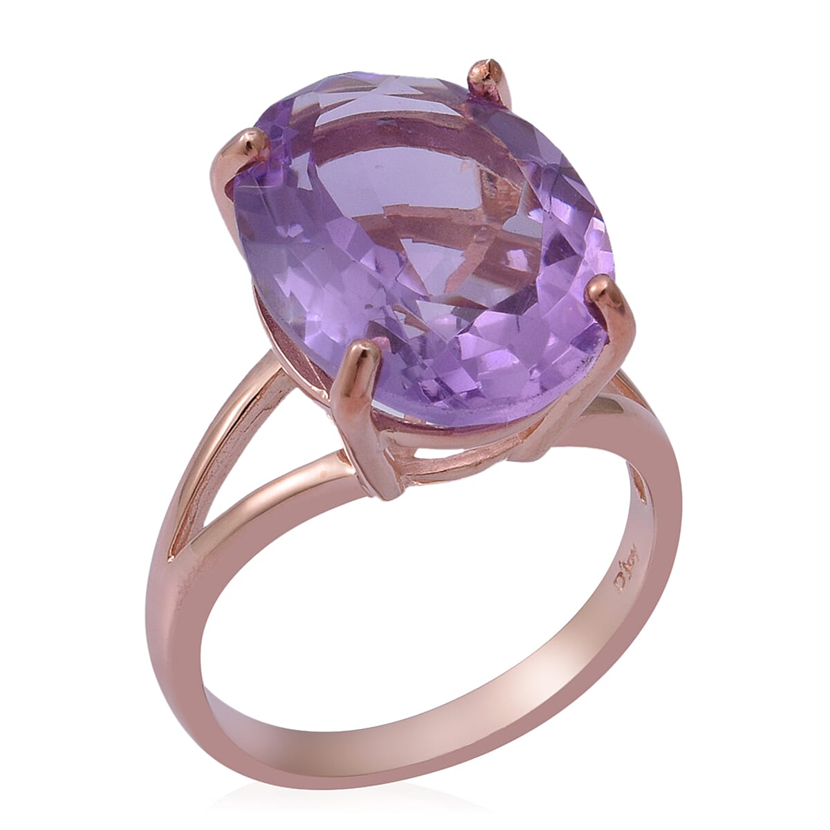 Rose De France Amethyst Ring in Rose Gold Overlay Sterling Silver 11.35 Ct.