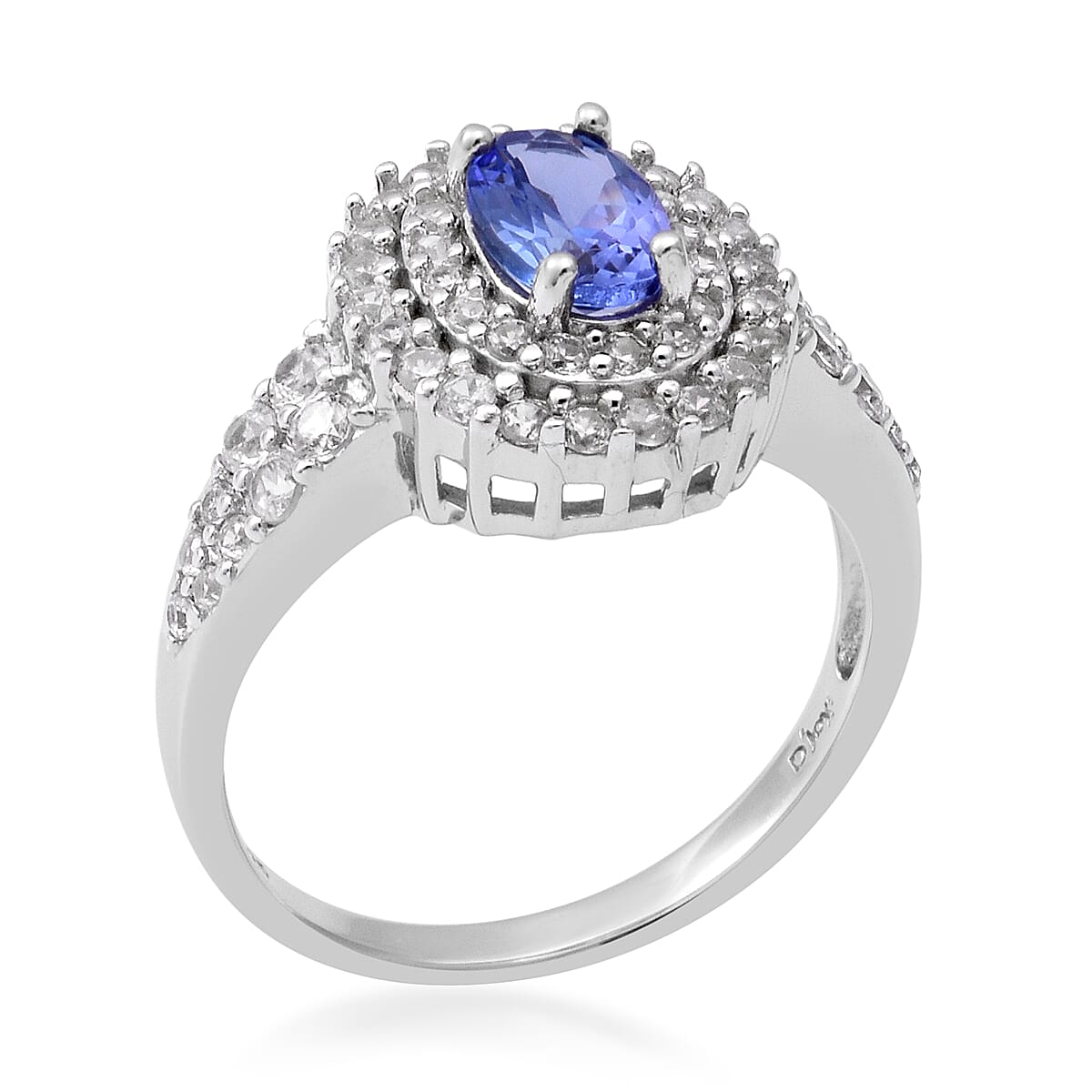 Tanzanite & Natural Cambodian Zircon Ring in White Gold Plated Sterling Silver 1.60 Ct.