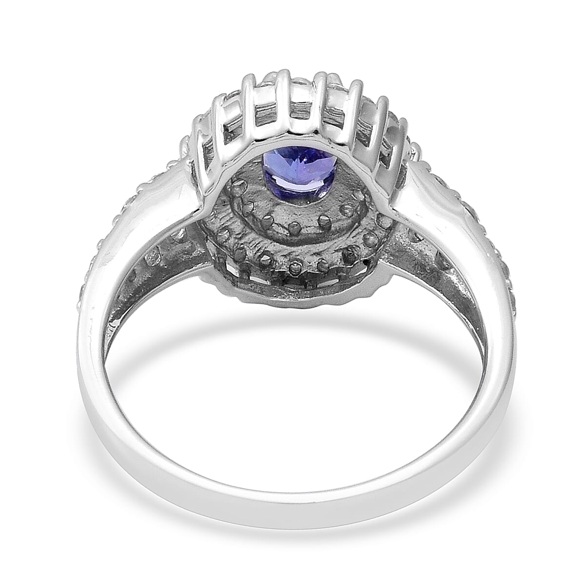 Tanzanite & Natural Cambodian Zircon Ring in White Gold Plated Sterling Silver 1.60 Ct.