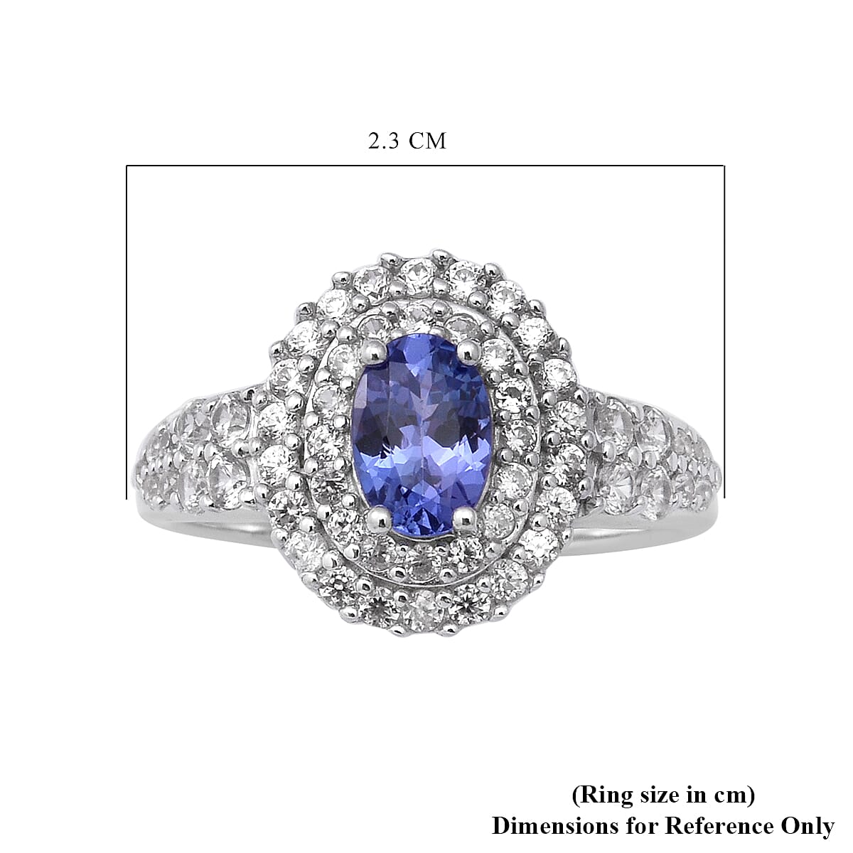 Tanzanite & Natural Cambodian Zircon Ring in White Gold Plated Sterling Silver 1.60 Ct.