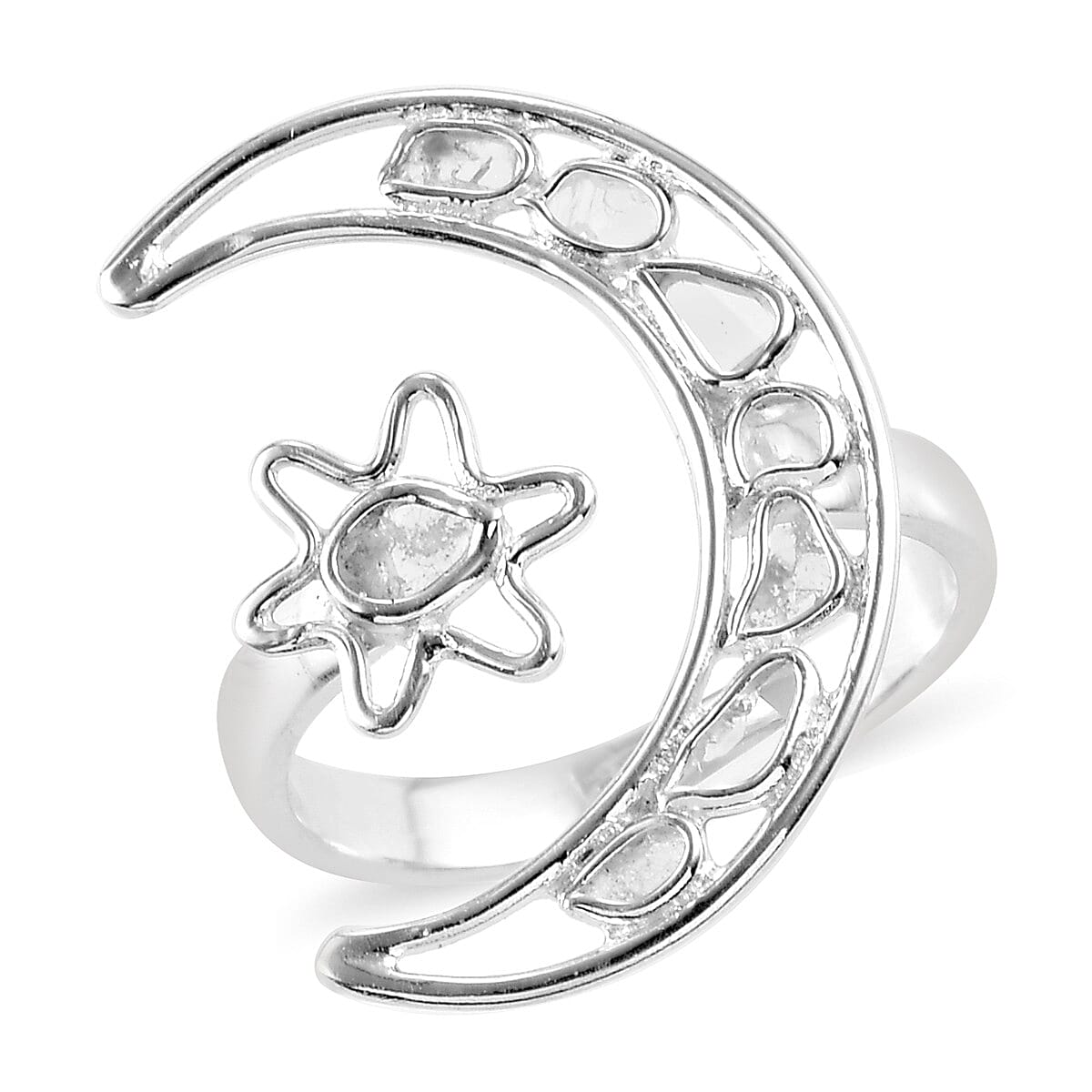 Artisan Crafted Polki Diamond Celestial Ring in Sterling Silver 0.50 Ct.